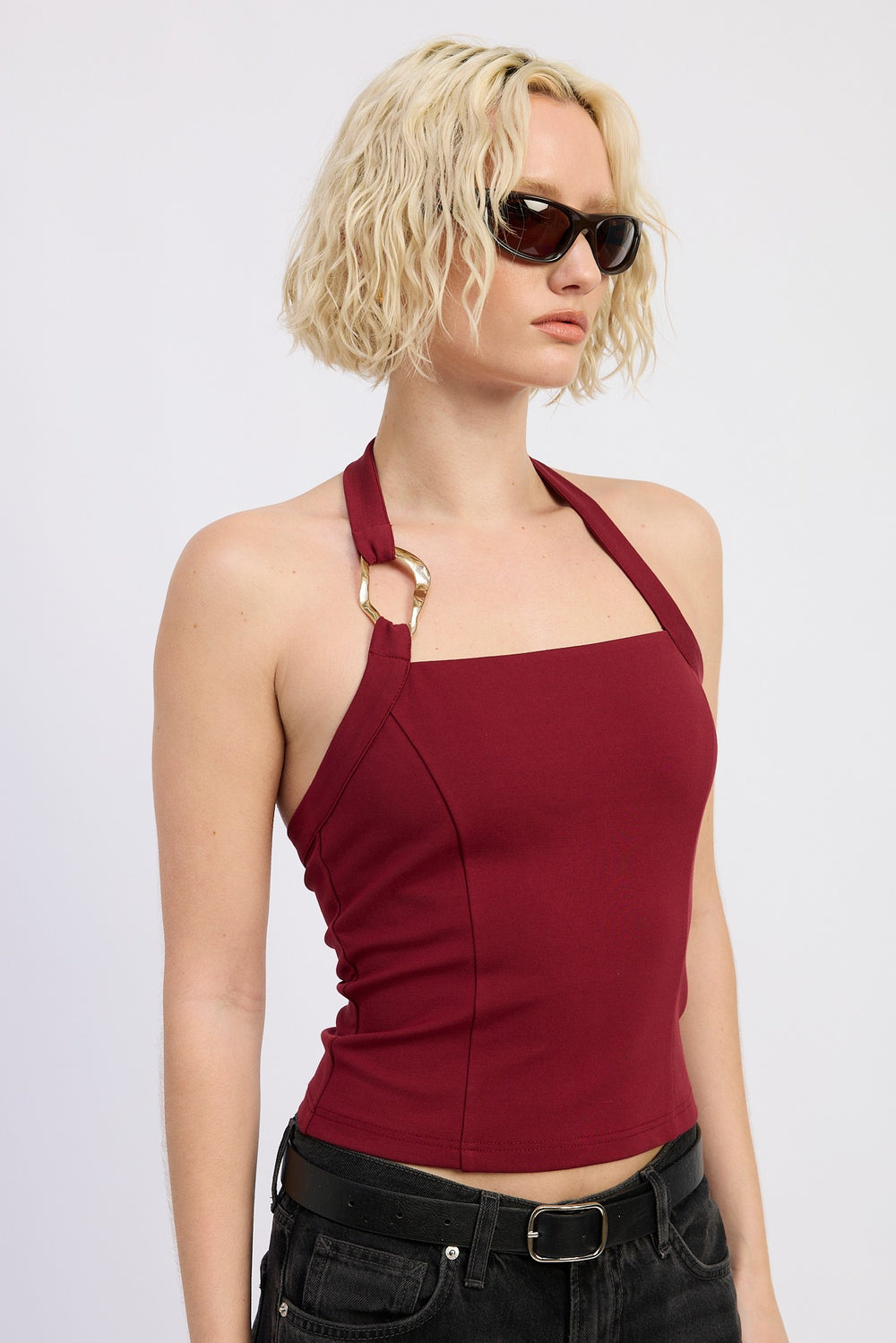 Brown Chain Link Halter Knit Top