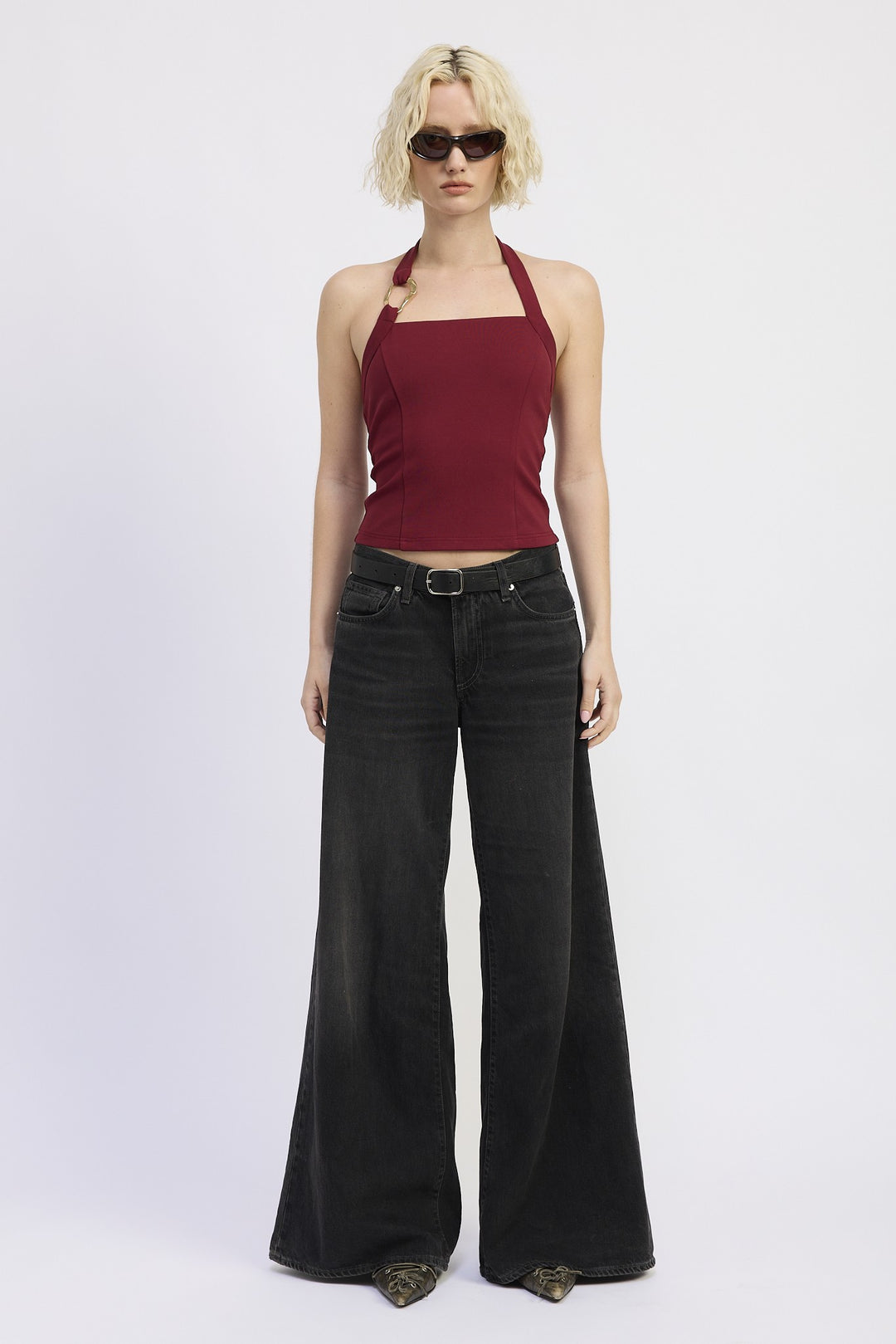 Brown Chain Link Halter Knit Top