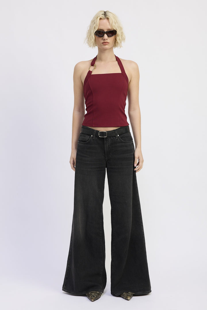 Brown Chain Link Halter Knit Top
