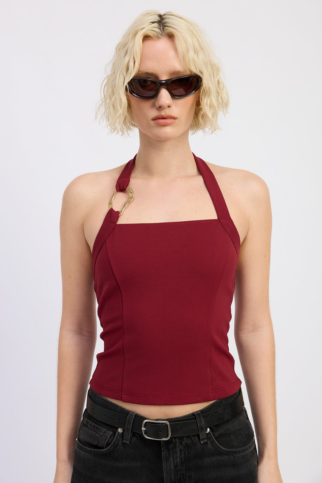 Brown Chain Link Halter Knit Top