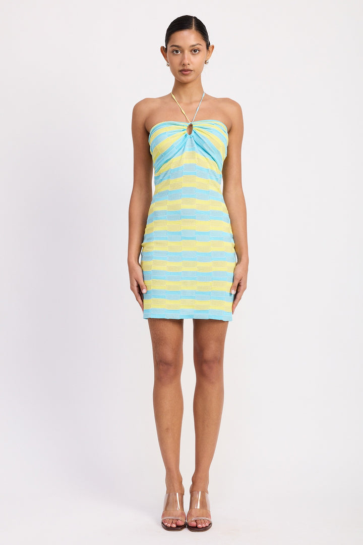 Lace Trim Halter Mini Dress Wtih Front Cutout