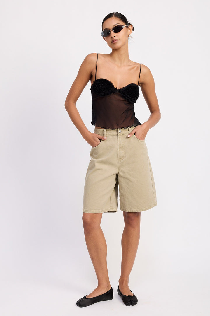 Black Sheer Mesh Floral Cup Cami Top