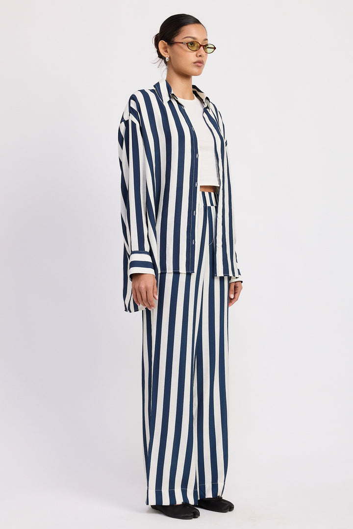 Relaxed Fit Vertical Stripe Button Up Shirt