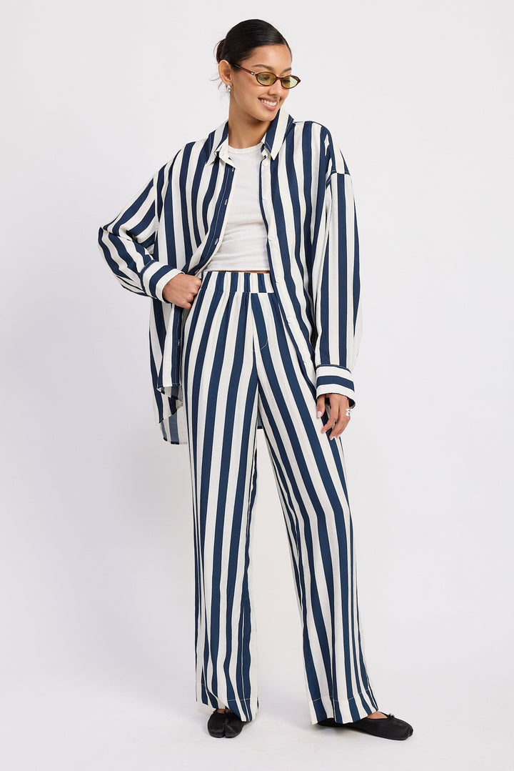 Relaxed Fit Vertical Stripe Button Up Shirt