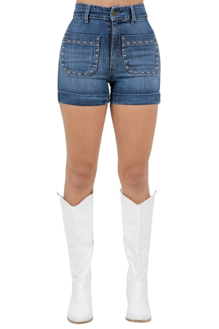 Dark Wash Willow Studded Denim Short In Dark Wash