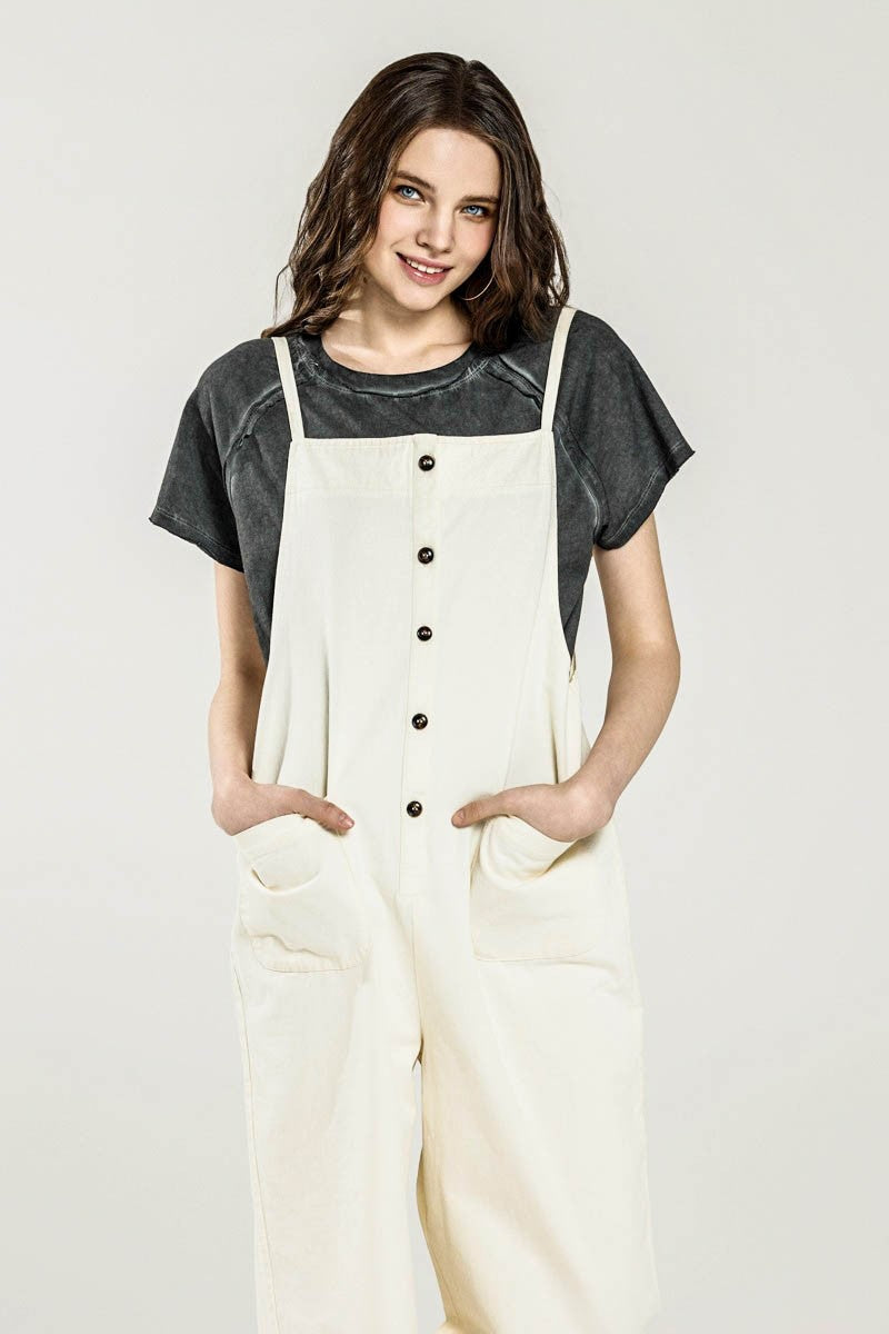 Black Plus Button Down Sleeveless Overall Jumpsuit