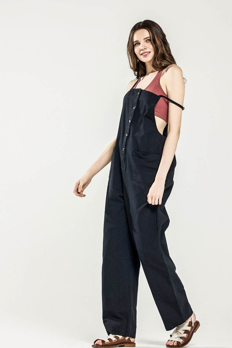 Olive Plus Button Down Sleeveless Overall Jumpsuit