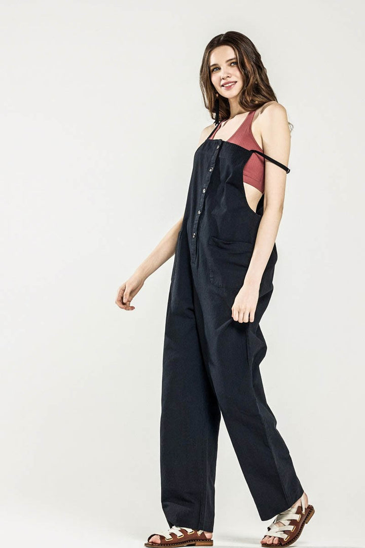 Olive Plus Button Down Sleeveless Overall Jumpsuit