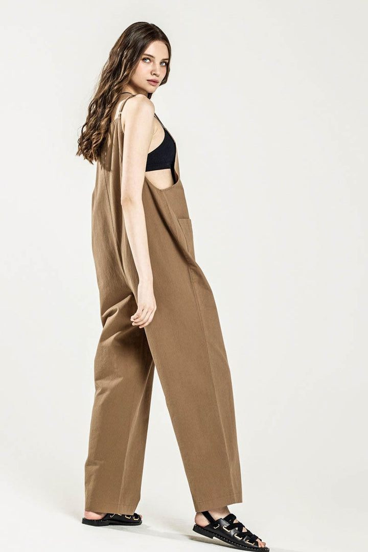 Plus Button Down Sleeveless Overall Jumpsuit