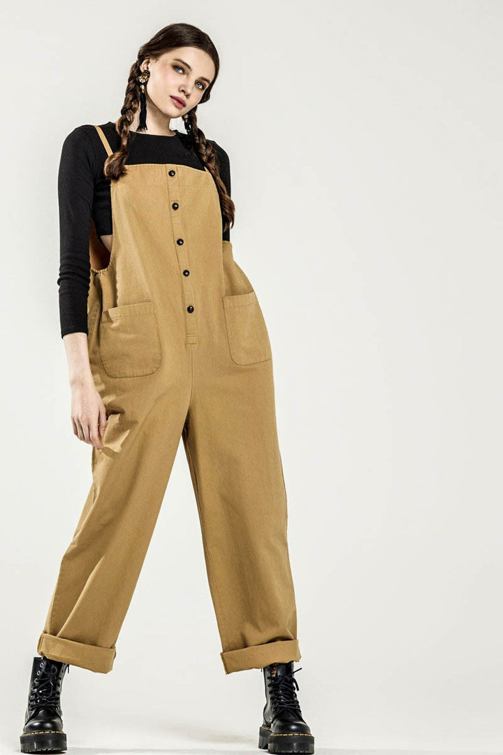 Mocha Plus Button Down Sleeveless Overall Jumpsuit