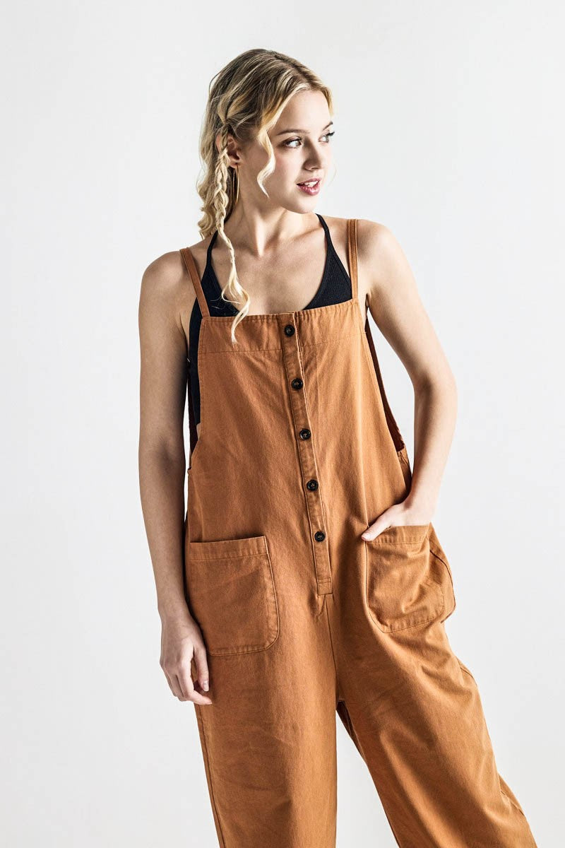Plus Button Down Sleeveless Overall Jumpsuit
