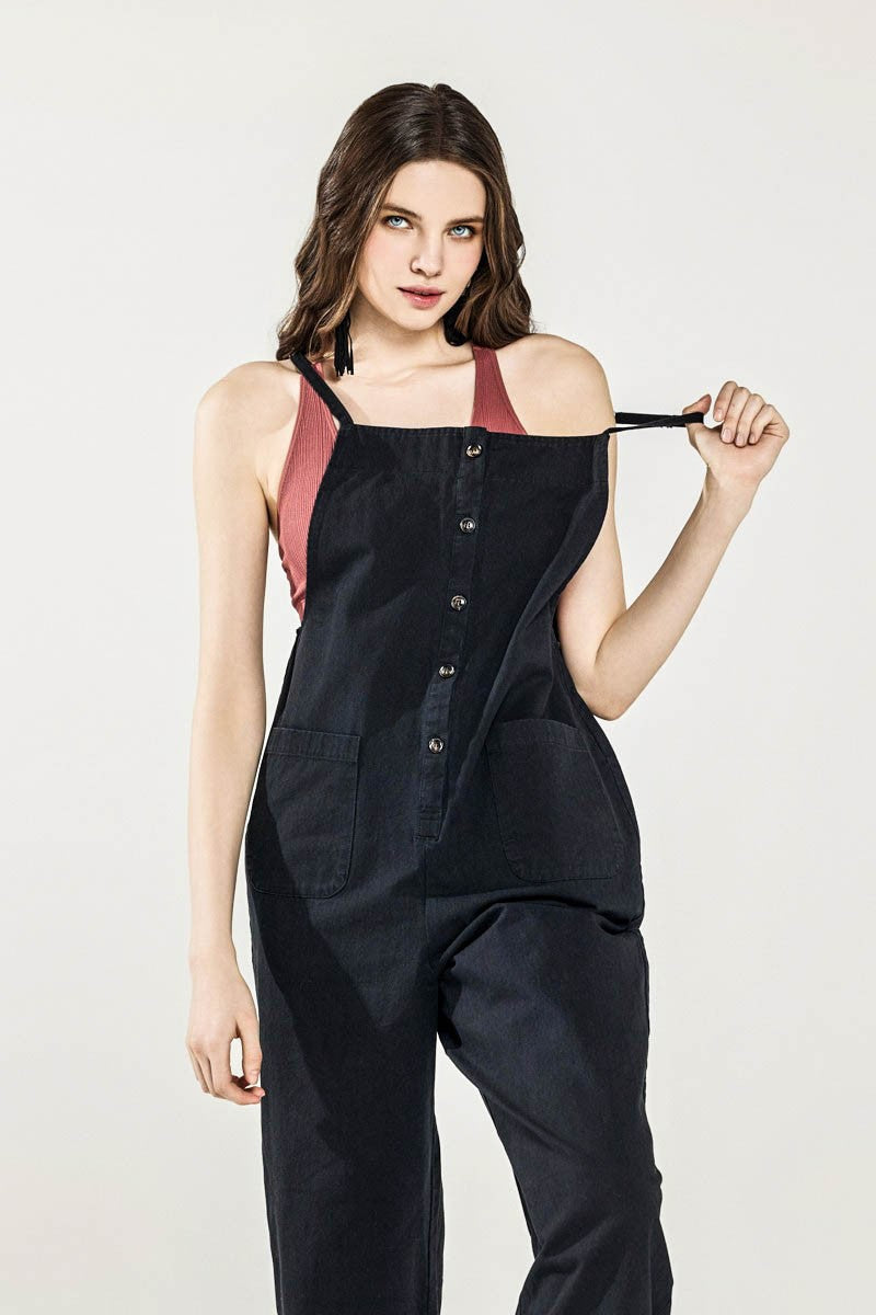 Olive Plus Button Down Sleeveless Overall Jumpsuit