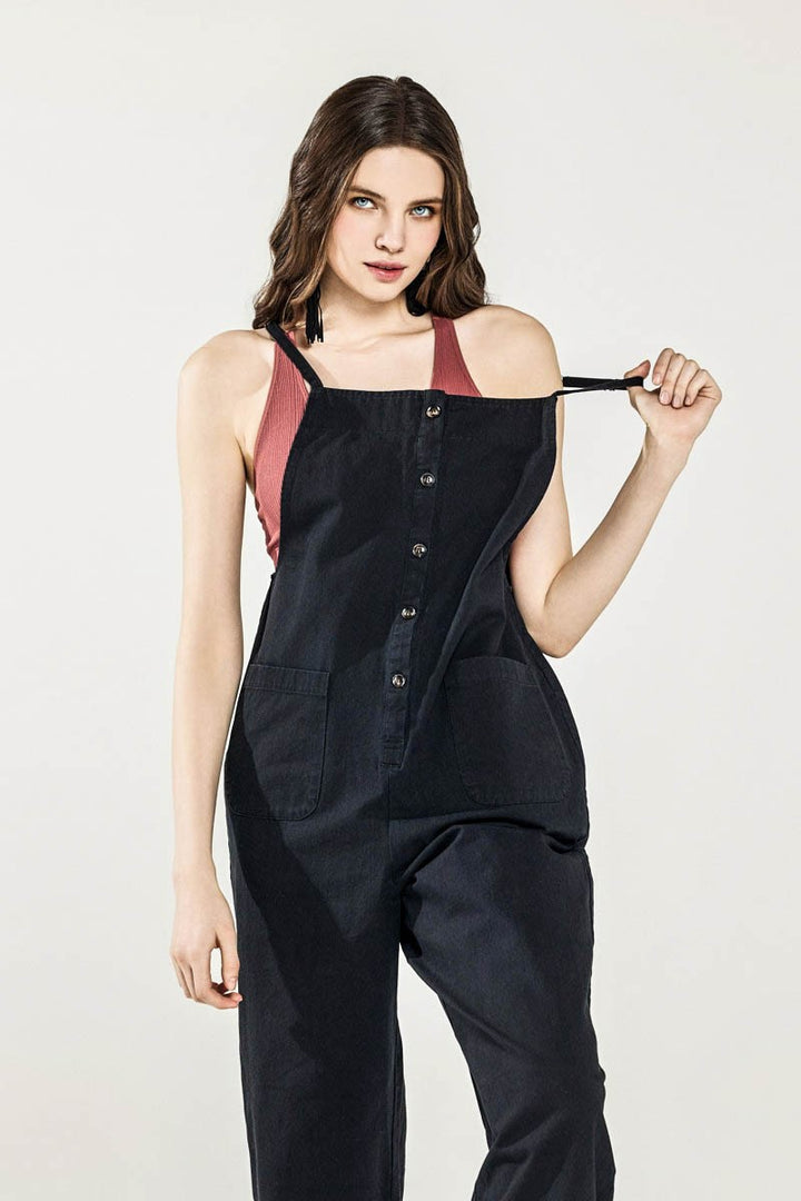 Olive Plus Button Down Sleeveless Overall Jumpsuit