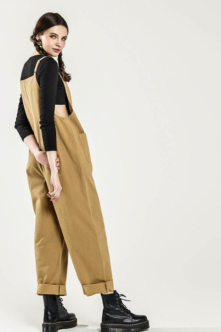 Cream Plus Button Down Sleeveless Overall Jumpsuit