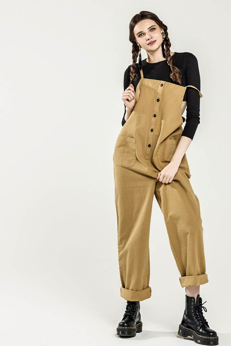Mocha Plus Button Down Sleeveless Overall Jumpsuit