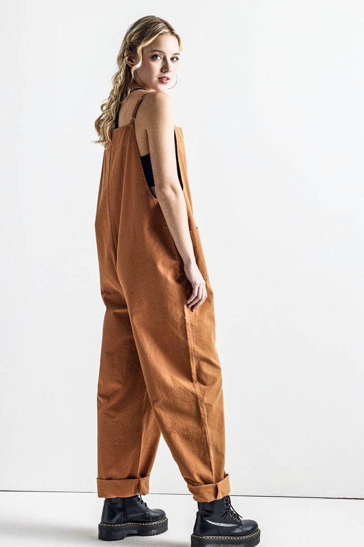 Plus Button Down Sleeveless Overall Jumpsuit