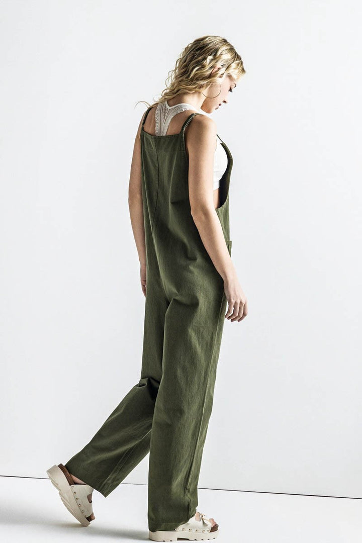 Camel Plus Button Down Sleeveless Overall Jumpsuit