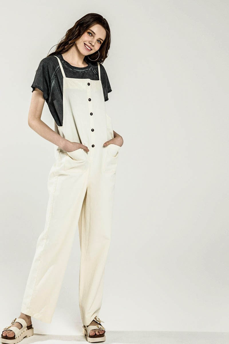 Black Plus Button Down Sleeveless Overall Jumpsuit