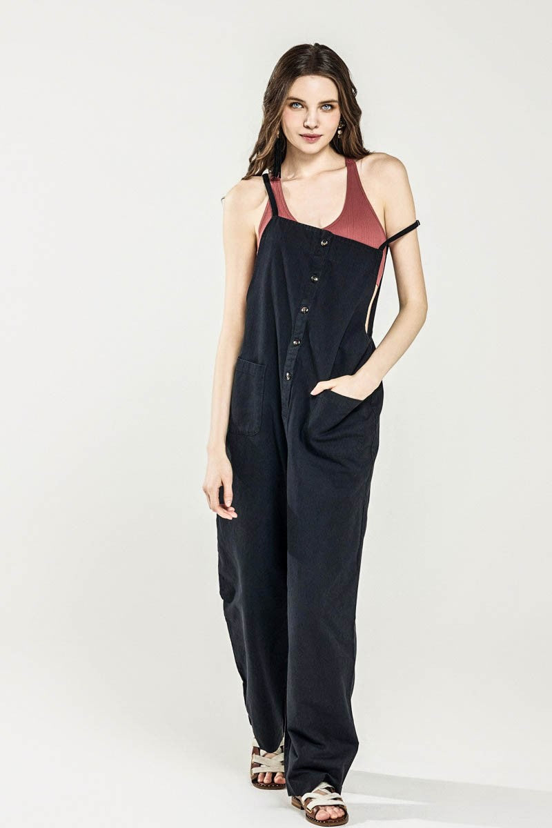 Cream Plus Button Down Sleeveless Overall Jumpsuit