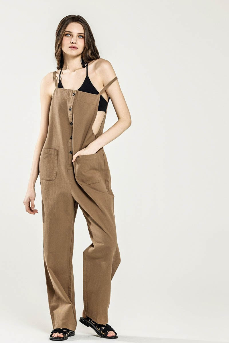 Plus Button Down Sleeveless Overall Jumpsuit