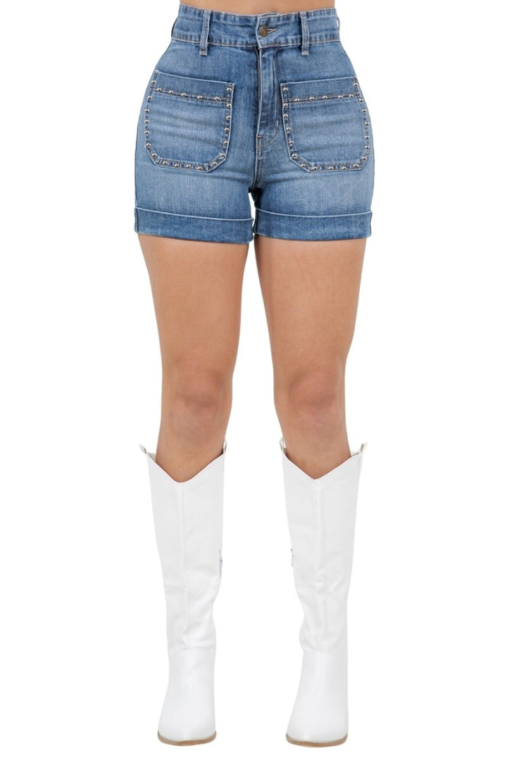 Medium Wash Willow Studded Denim Short In Medium Wash
