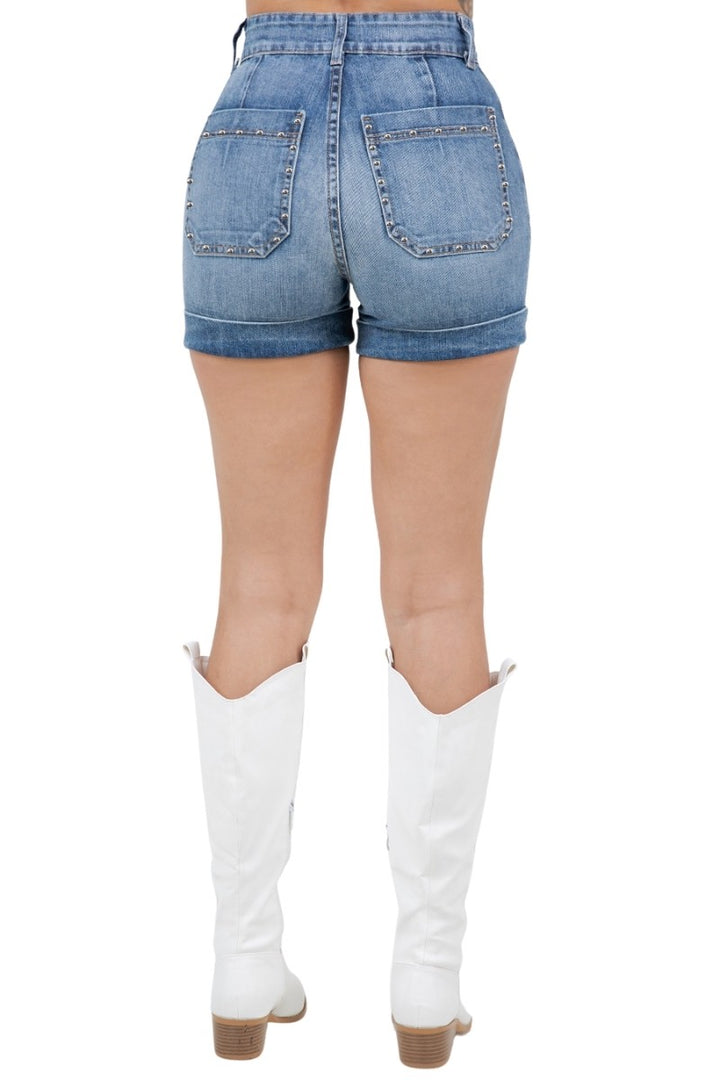 Medium Wash Willow Studded Denim Short In Medium Wash