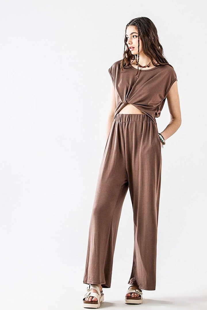 2T Latte Plus Open Front Wide Leg Jumpsuit