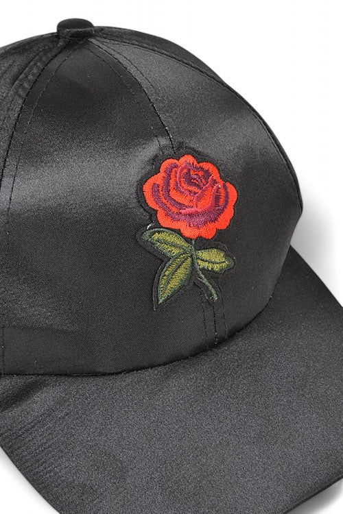 Rose Embroidered Fashion Satin Cap