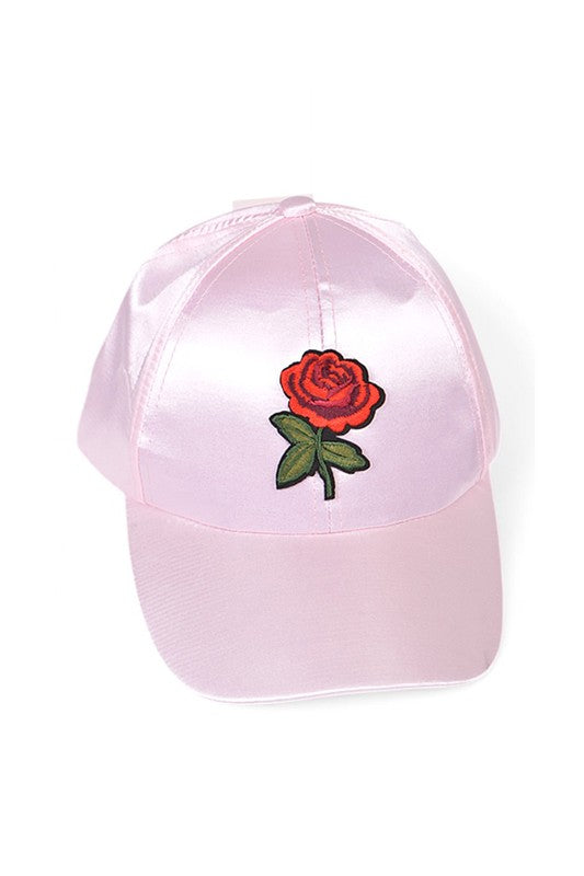 Rosegold Rose Embroidered Fashion Satin Cap