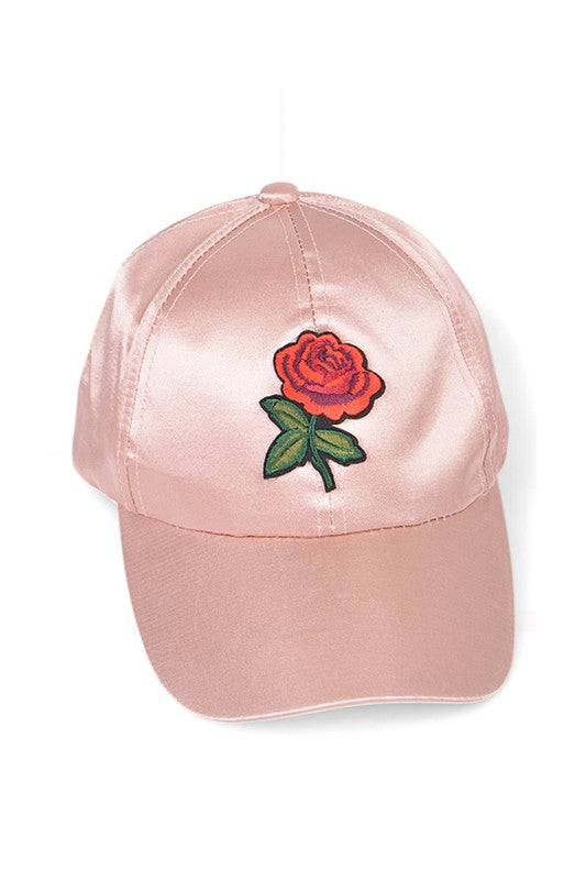 Black Rose Embroidered Fashion Satin Cap