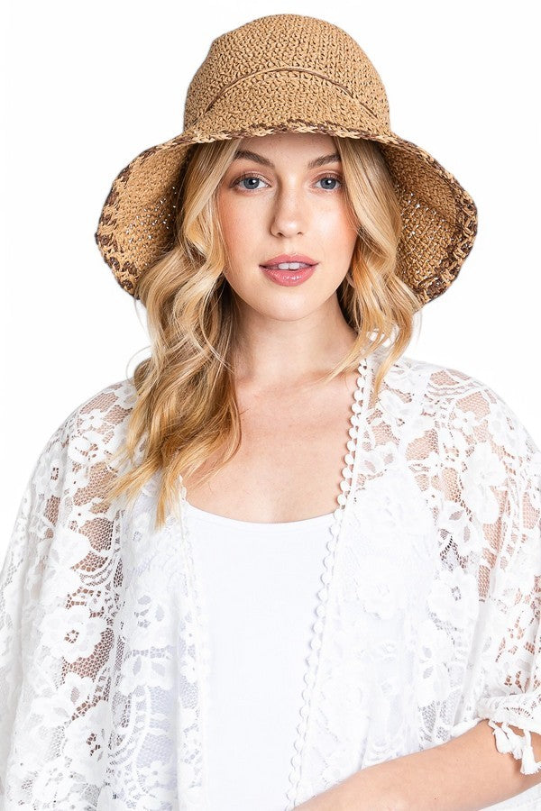 Black Crochet Straw Bucket Hat