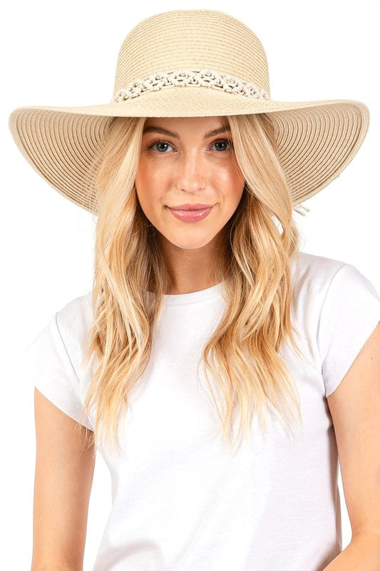 Beige Braided Cotton Band Floppy Straw Hat