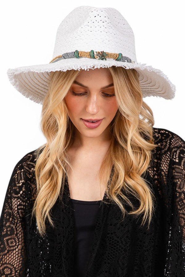 Beige Starfish Charm Hatband Straw Sun Hat