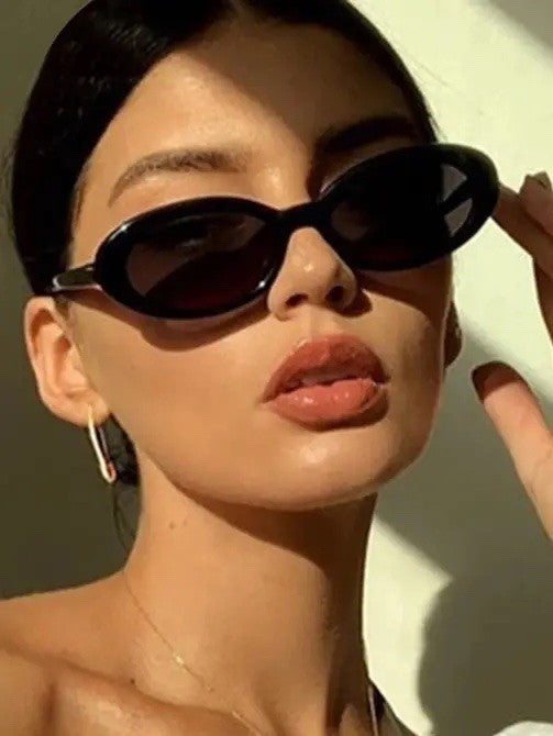 White Retro Oval Cat Eye Sunglasses
