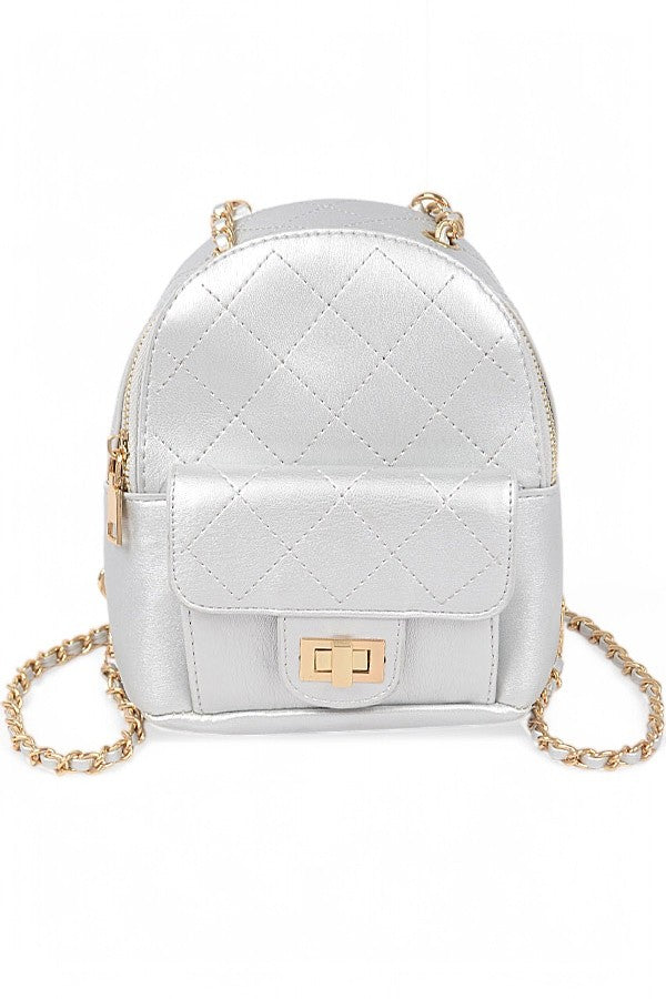 Blue Metallic Pastel Quilted Small Convertible Backpack