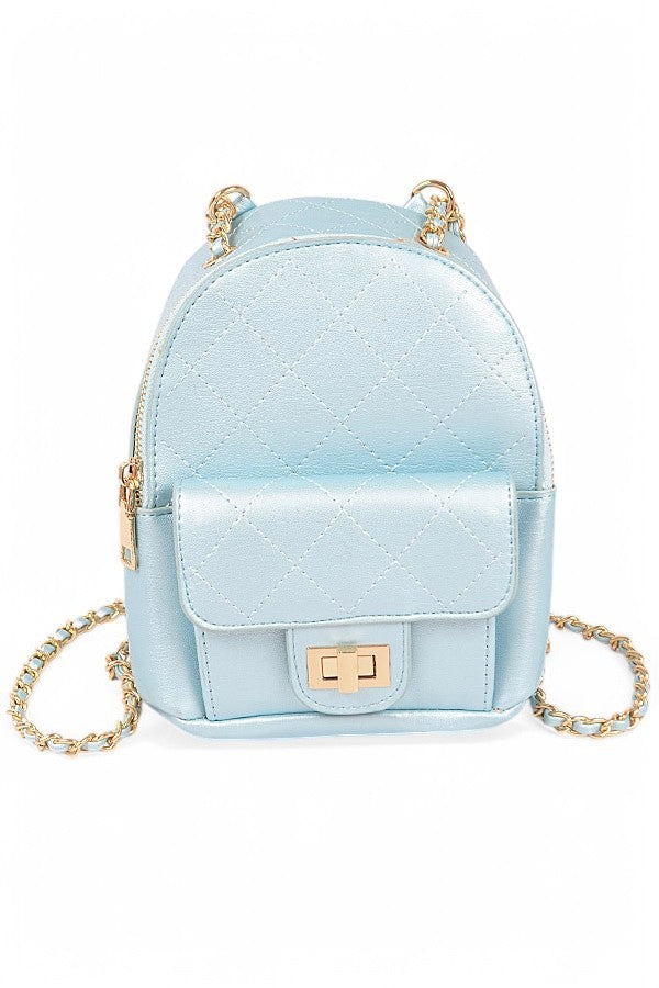 Gold Metallic Pastel Quilted Small Convertible Backpack