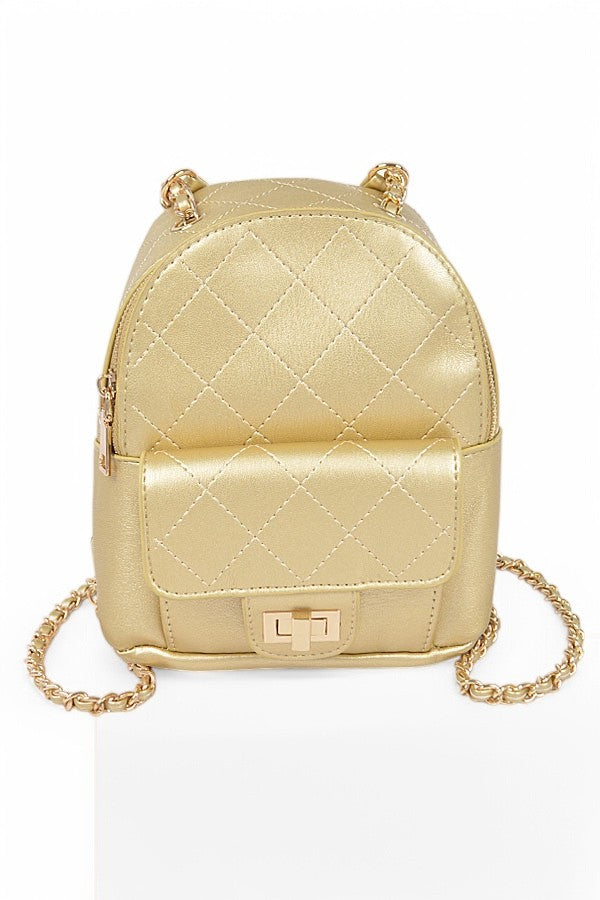 Silver Metallic Pastel Quilted Small Convertible Backpack