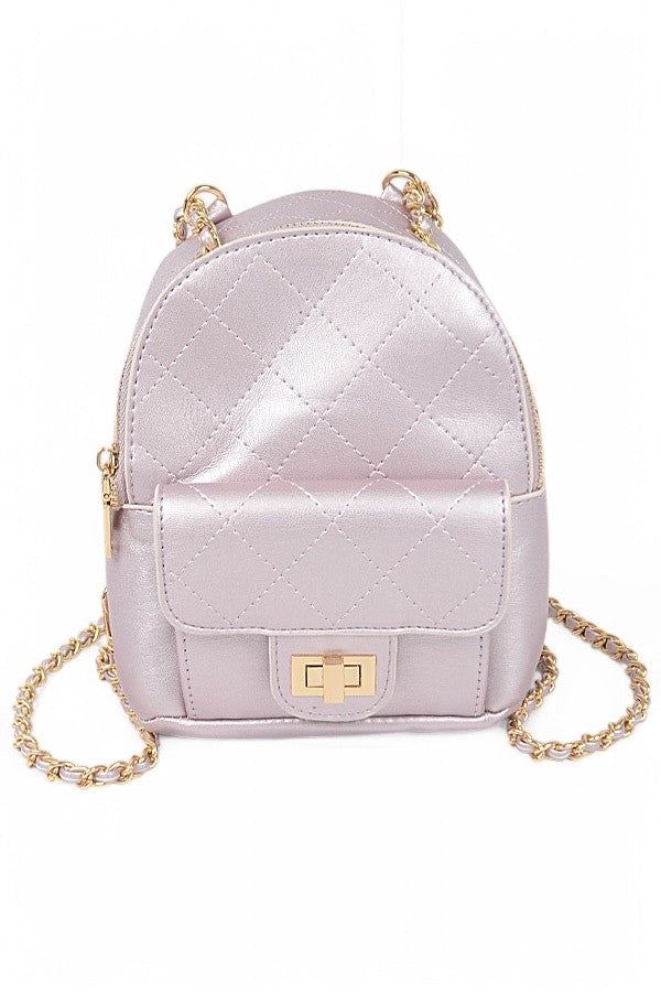 Lavender Metallic Pastel Quilted Small Convertible Backpack