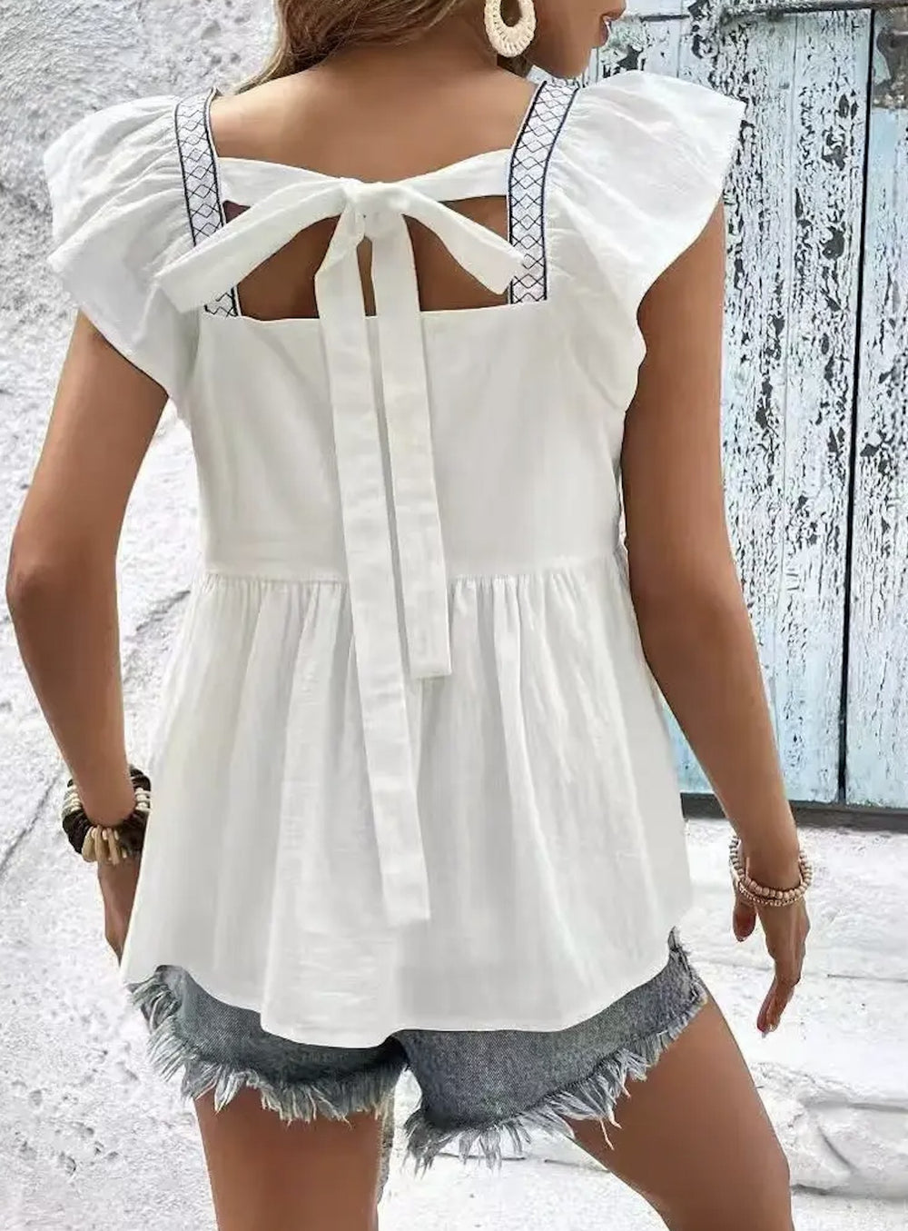 White Floral Embroidered Blouse
