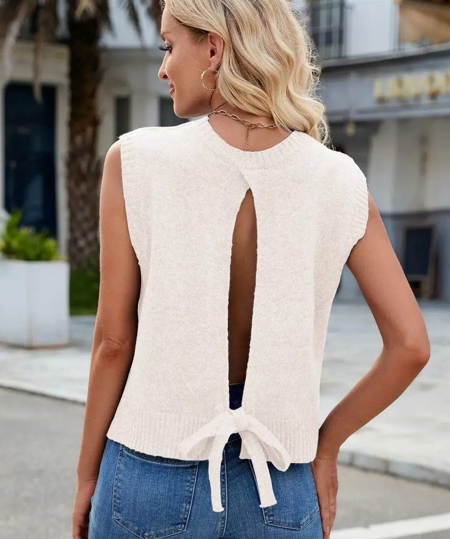 Blue Sweater Tie Back Top