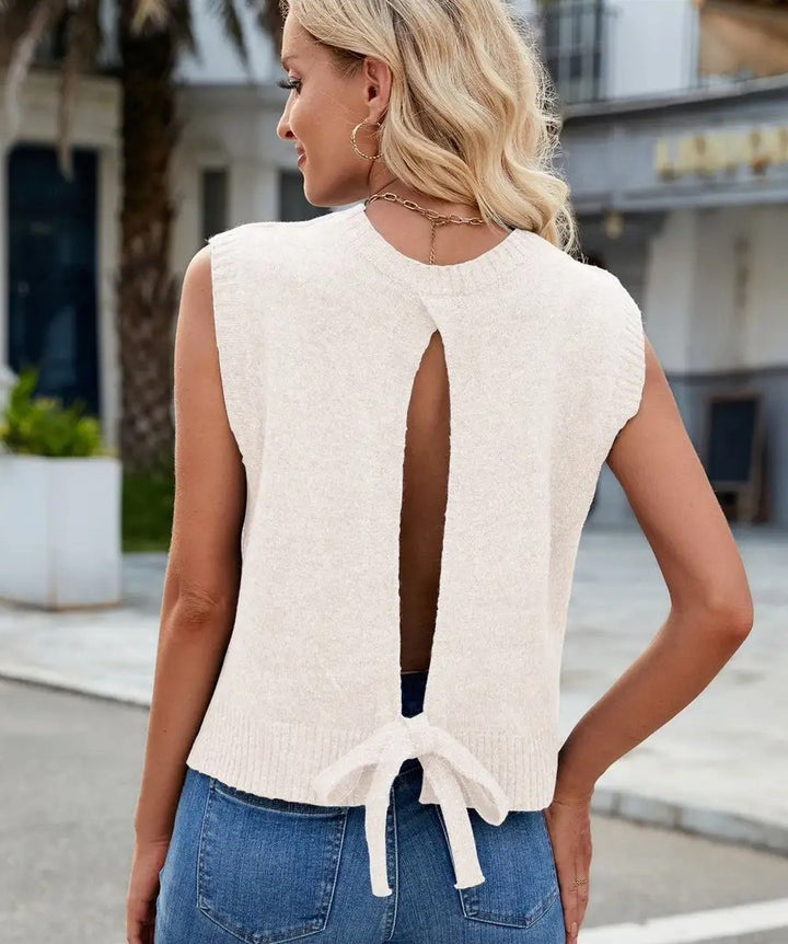 Blue Sweater Tie Back Top