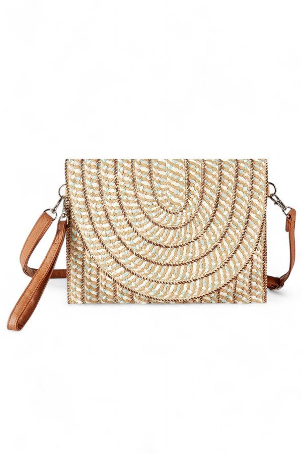Navy Mix Tone Faux Straw Convertible Crossbody Clutch