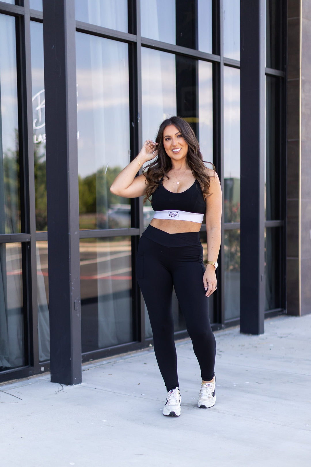 Crossover Black Pocket Full Length Leggings R4 1