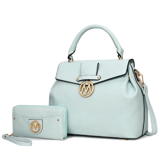 Baby Blue Aurora Vegan Leather Satchel And Wallet