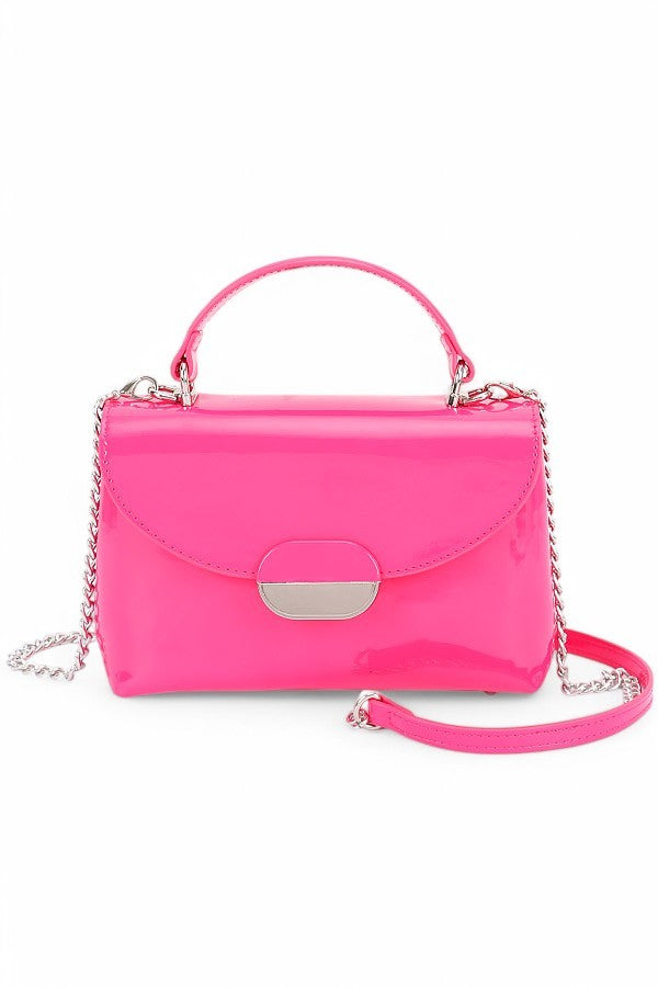 Black Patent Faux Leather Top Handle Crossbody Bag