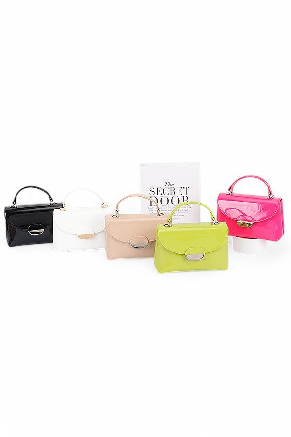 Patent Faux Leather Top Handle Crossbody Bag