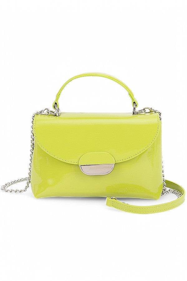 Light Green Patent Faux Leather Top Handle Crossbody Bag