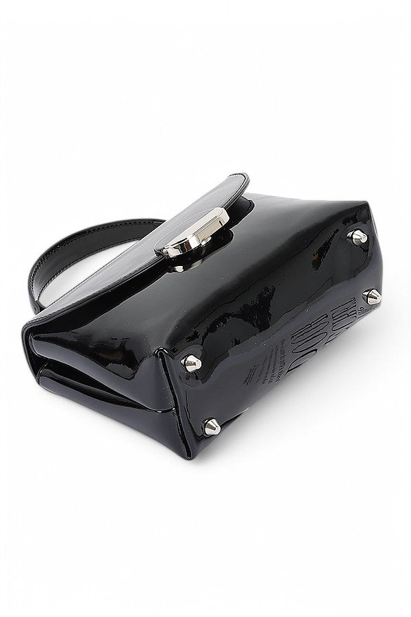 Patent Faux Leather Top Handle Crossbody Bag