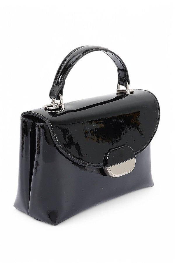 Patent Faux Leather Top Handle Crossbody Bag