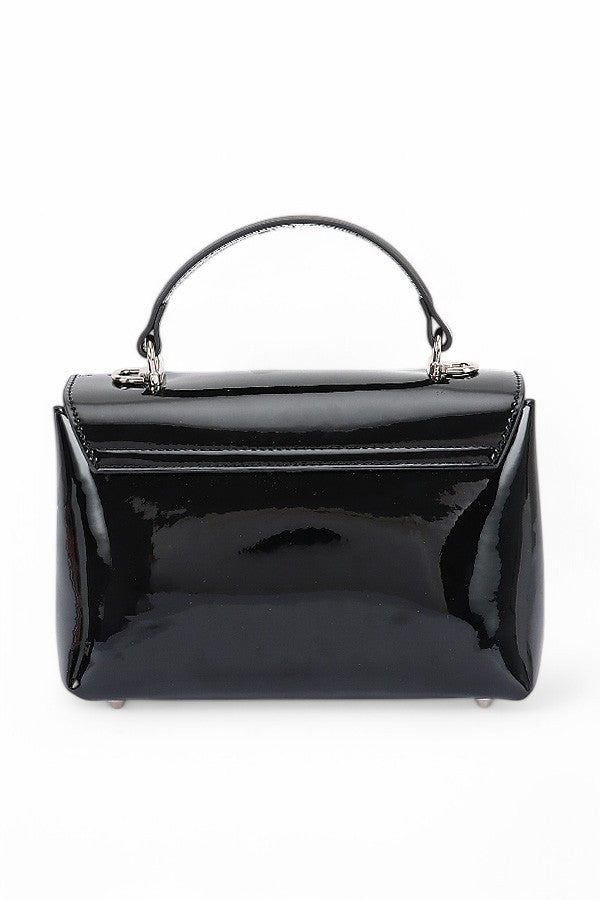 Patent Faux Leather Top Handle Crossbody Bag